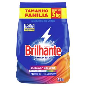 Lava Roupas em Pó Brilhante Roupas Brancas e Coloridas Limpeza Total Caixa 2.4Kg Tamanho Família