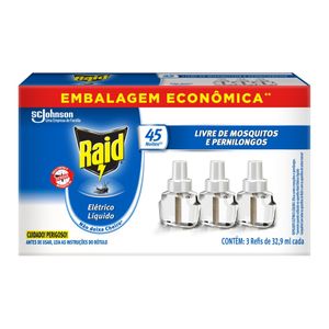 Repelente Líquido Elétrico Raid 45 Noites Refil 32.9ml c/ 3 EmbalagemEconômica