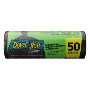 Saco p/ Lixo Dover Roll Resistente Preto 50 Litros c/ 20 Unid