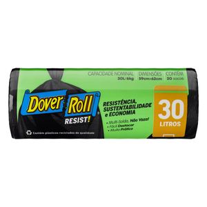 Saco p/ Lixo Dover Roll Resistência Preto 30 Litros c/ 20 Unid