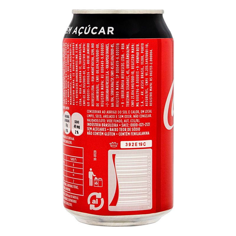 Refrigerante Coca Cola Zero Lata 350ml