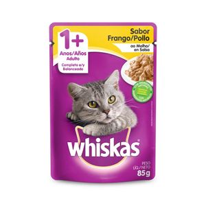 Alimento p/ Gatos Whiskas Adultos 1+ Frango ao Molho Sachê 85g