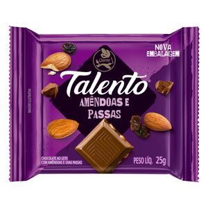 Chocolate Garoto Talento ao Leite c/ Amêndoas e Passas Pacote 25g