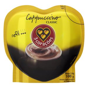 Cappuccino Solúvel 3 Corações Classic Refil 100g