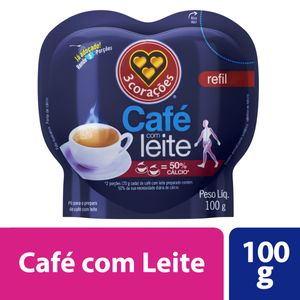 Café c/ Leite Solúvel 3 Corações Sachê 100g Refil