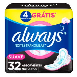 Absorvente Always Noturno Noites Tranquilas Cobertura Suave c/ Abasc/32Unid