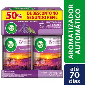 Neutralizador de Odores Bom Ar Campos de Lavanda 250ml c/ 2 Unid Grátis50% de Desc Segundo Refil