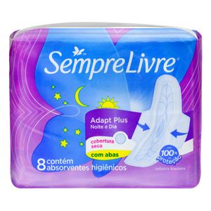 Absorvente Sempre Livre Adapt Plus Noite e Dia Cobertura Seca c/ Abas c/ 8 Unid