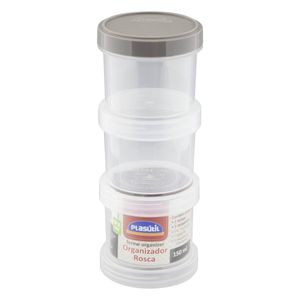Conjunto de Potes Plasútil Organizador c/ Tampa Rosca 3 Unid