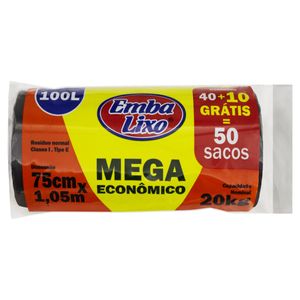 Saco p/ Lixo Embalixo 100l Leve 50 Pague 40 Unid Mega Econômico