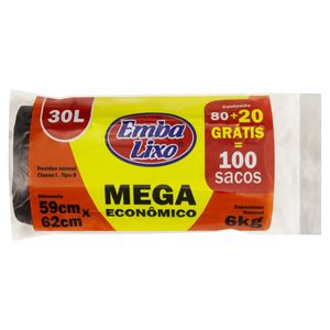 Saco p/ Lixo Embalixo 30l Leve 100 Pague 80 Unid Mega Econômico