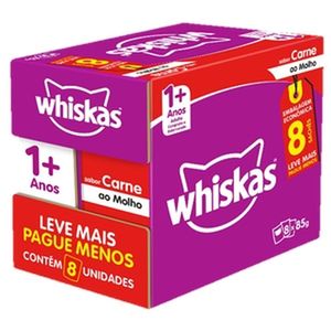 Alimento p/ Gatos Whiskas Adulto Carne Sachê c/ 8 Unid 85g Cada