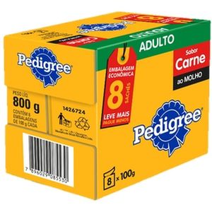 Alimento p/ Cães Pedigree Adulto Raças Pequenas Carne Sachê 100g c/8 Unid