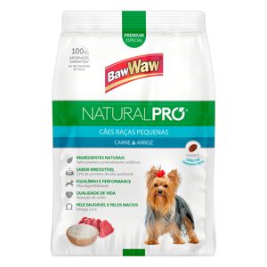 Alimento p/ Cães Baw Waw Natural Pró Raças Pequenas Carne/Arroz 1KgArrozPacote 1kg