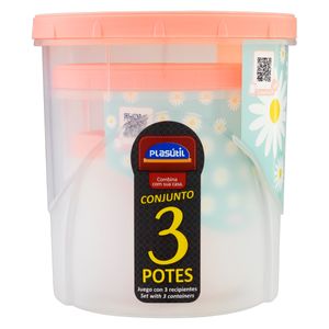 Conjunto Porta Mantimentos Plasútil Rosca 3.5 Litros c/ 3 Peças