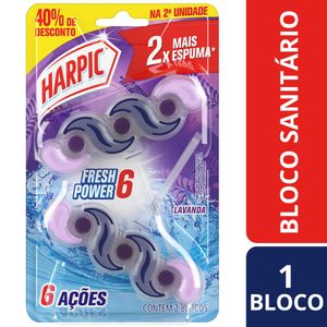 Detergente Sanitário Bloco Lavanda Harpic Fresh Power 6 2 Unids Grátis 40% de Desconto na 2ª Unid