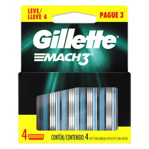 Carga de Aparelho p/ Barbear Gillette Mach3 Leve 4 Pague 3 Unid