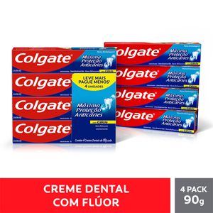 Creme Dental Colgate Máxima Proteção Anticáries Menta Refrescante 90g c/4 Unid Leve + Pague -