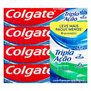 Creme Dental Colgate Tripla Ação Menta Original 90g c/ 4 Unid Leve MaisPague Menos