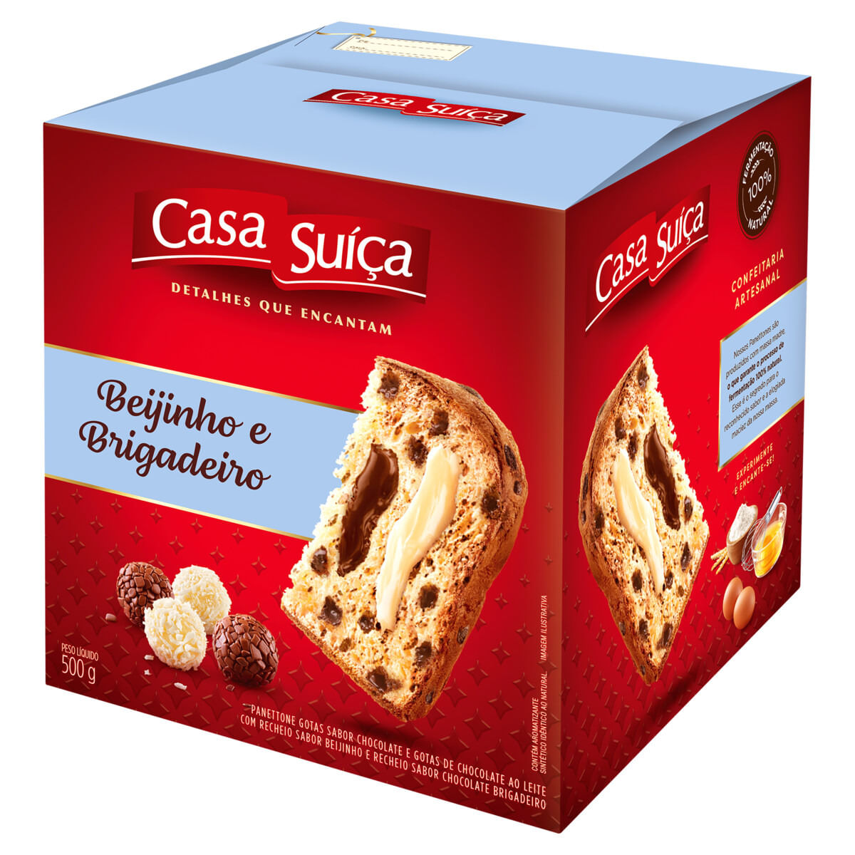 Panettone Casa Suíça Gotas de Chocolate ao Leite Recheio Beijinho e ...