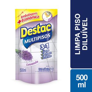 Limpador Destac Multipisos Diluível 3 em 1 Lavanda Sachê 500ml Embalagem Econômica