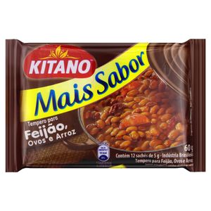 Tempero em Pó Kitano p/ Feijão Cebola, Louro e Bacon Mais Sabor Pacote 60g c/ 12 Unid