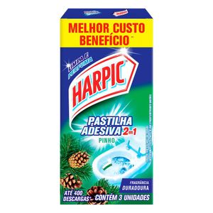 Detergente Sanitário Harpic Pastilha Adesiva 2 em 1 Pinho c/ 3 Unid Melhor Custo Benefício