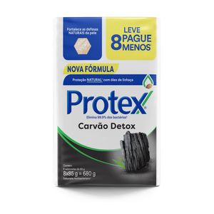 Pack Sabonete em Barra Antibacteriano Protex Carvão Detox Envoltório 85g Leve 8 Unid Pague -