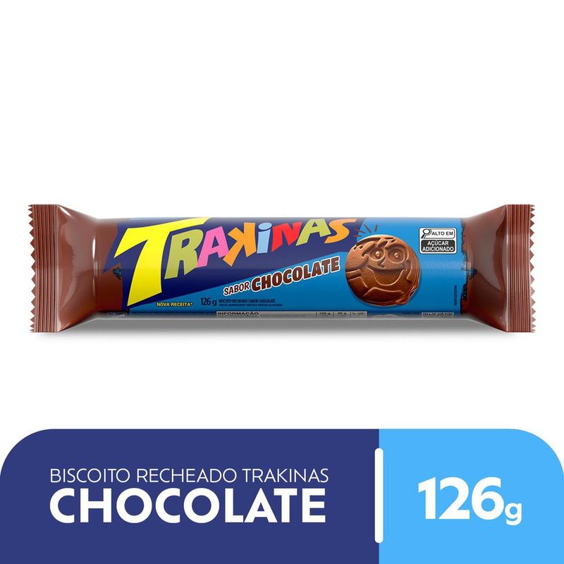 Biscoito Recheado Trakinas Chocolate Pacote 126g, Biscoito Doce