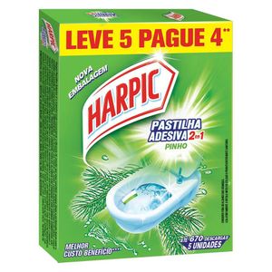 Desodorizador Sanitário Harpic Pastilha Adesiva 2 em 1 Pinho Leve 5 Pague 4