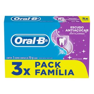 Pack Creme Dental Anticáries Menta Suave Oral-B Escudo Antiaçúcar 70g c/ 3 Unid