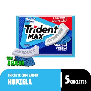 Chiclete Trident Max Hortelã Fresca s/ Açúcar 16g Embalagem c/ 5 Unid