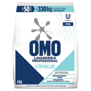 Lava Roupas Pó Omo Pro Lavanderia Profissional sem Perfume Clinical Pacote 4Kg