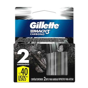 Carga de Aparelho Gillette Mach3 p/Barbear Carbono c/ 2 Unid