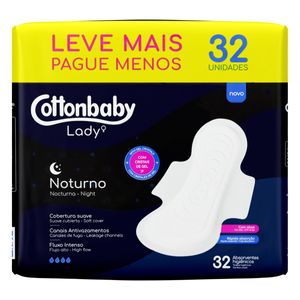 Absorvente Cottonbaby Lady Noturno c/ Abas c/ 32 Unid