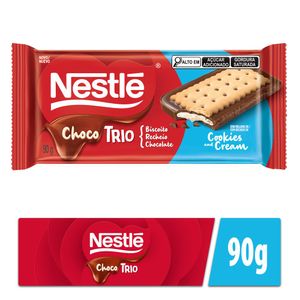 Chocolate Nestlé Choco Trio ao Leite Recheio ao Leite c/ Biscoito de Chocolate e Baunilha 90g