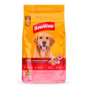 Alimento p/ Cães Baw Waw Adultos Raças Médias e Grandes Carne, Frango e Arroz Pacote 900g