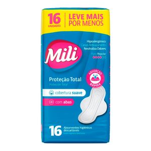 Absorvente Mili Suave c/ Abas Proteção Total c/ 16 Unid