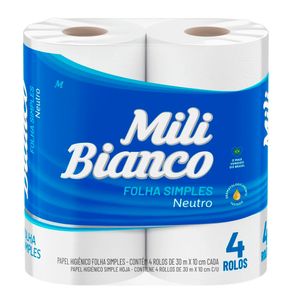 Papel Higiênico Mili Bianco Neutro 30m c/ 4 Unid