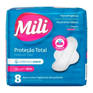 Absorvente Mili Suave c/ Abas Proteção Total c/ 8 Unid