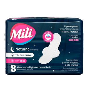 Absorvente Mili Suave c/ Abas Noturno c/ 8 unid