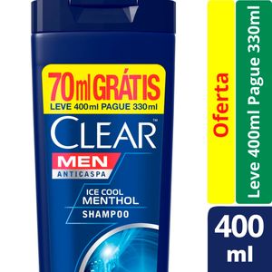 Shampoo Anticaspa Clear Men Ice Cool Menthol Frasco Leve 400ml Pague330ml